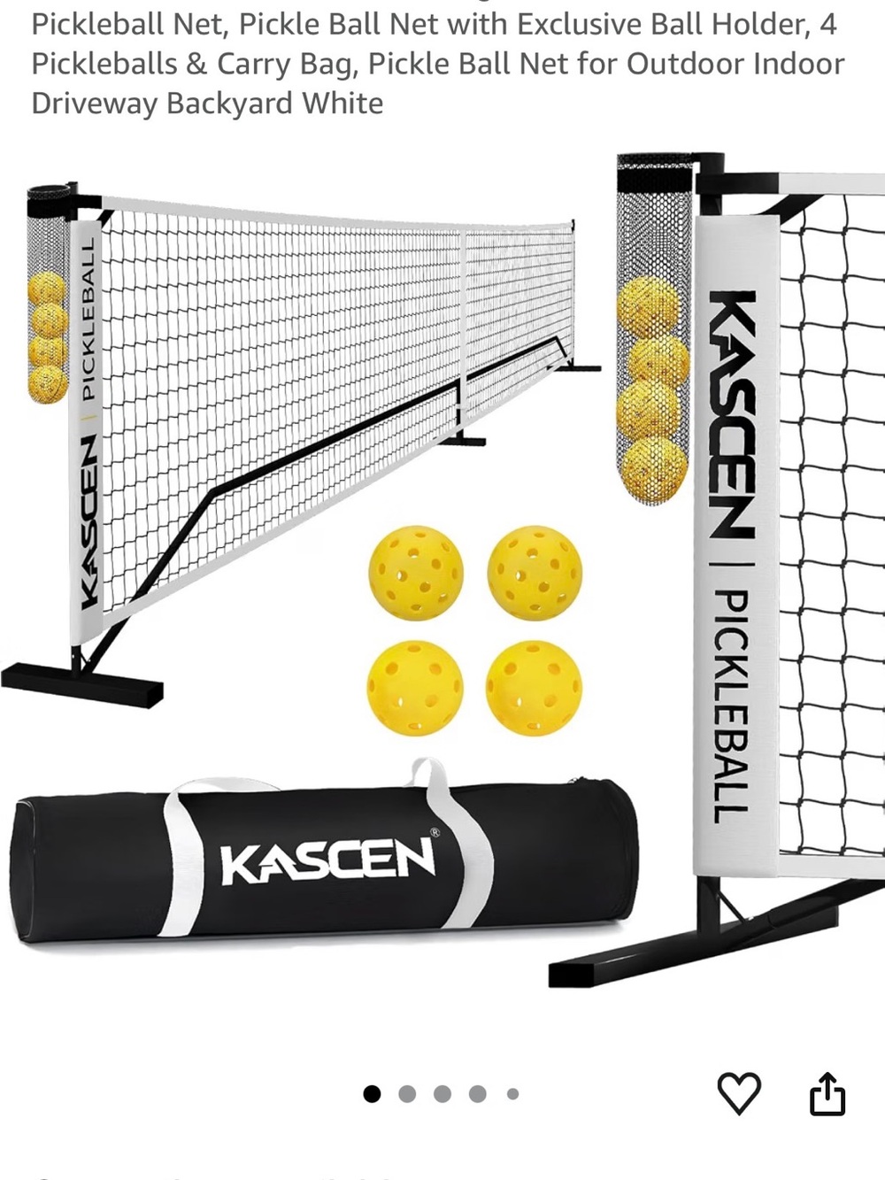 Pickleball Net Set with Ball Holder & 4 Yellow Balls - Portable White/Black Net